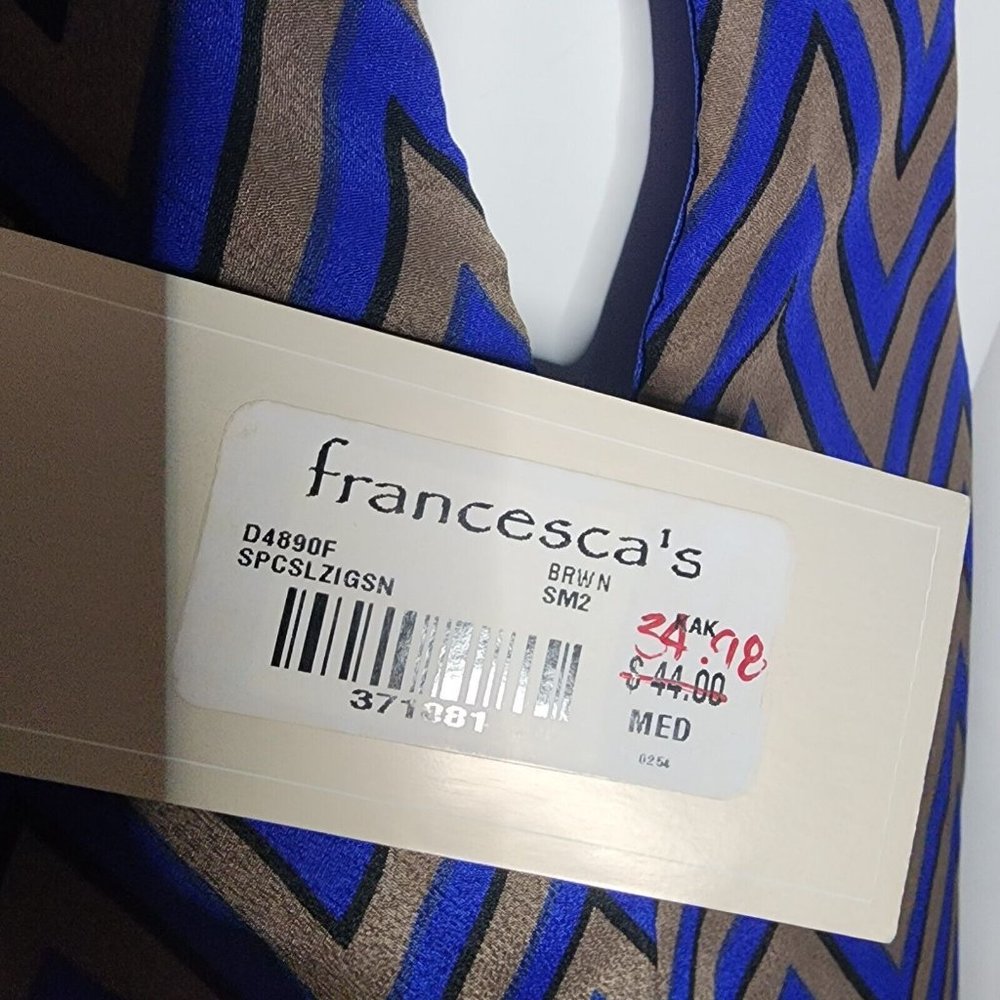 NWT FRANCESCAS DINA BE Blue Brown Chevron Pattern Dress Womens Size M Medium‎ - Picture 7 of 8